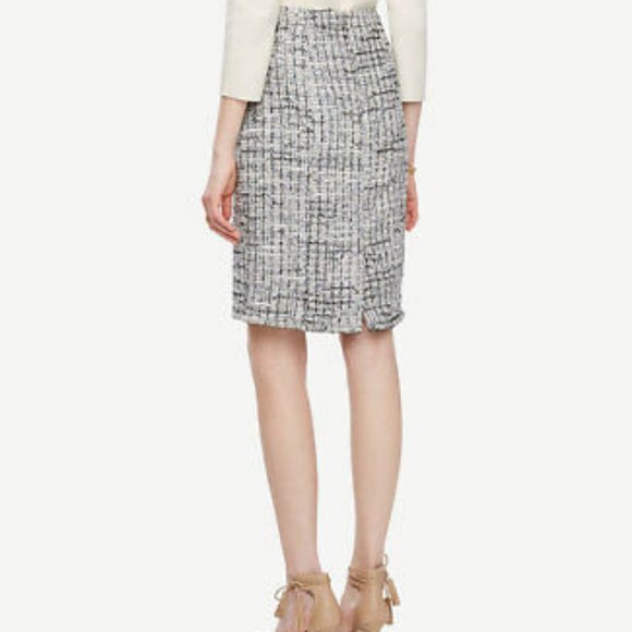 Ann Taylor Mult Grid Fringe Tweed Pencil Skirt $89 - Picture 2 of 10